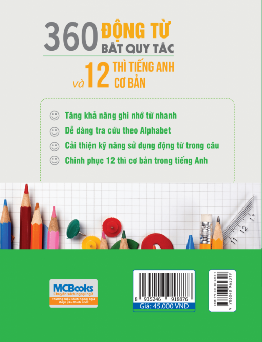 360 động từ bất quy tắc và 12 thì cơ bản trong tiếng Anh bìa sau 2d